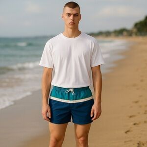 Vintage Ocean 🌊 Side Blue Turquoise Men’s Surf Swim Trunks